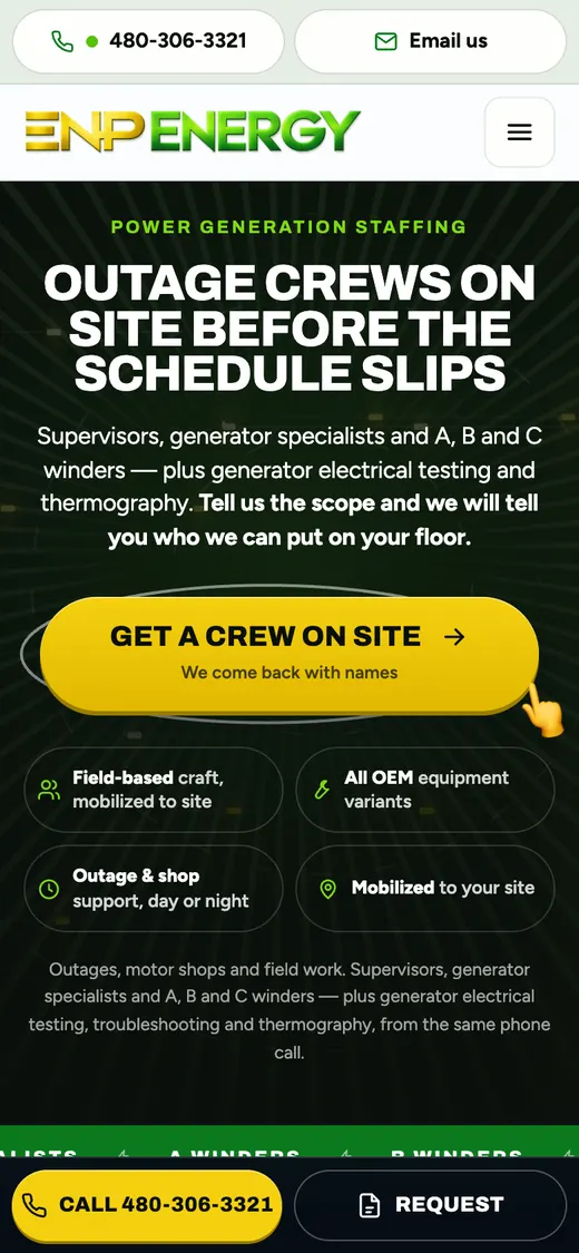 EnP Energy website on a phone